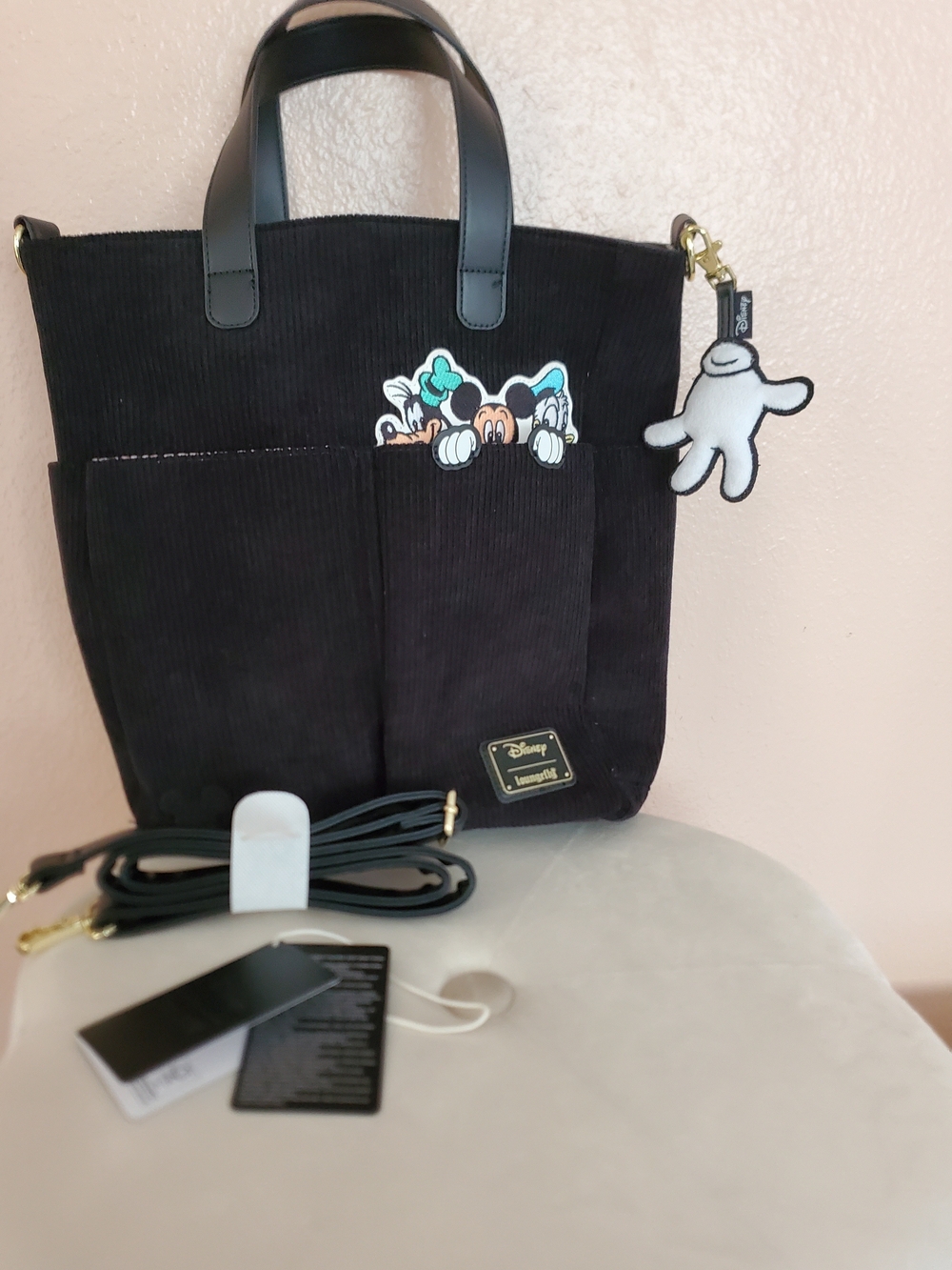 Disney Minnie & Mickey Black Corduroy Tote Bag